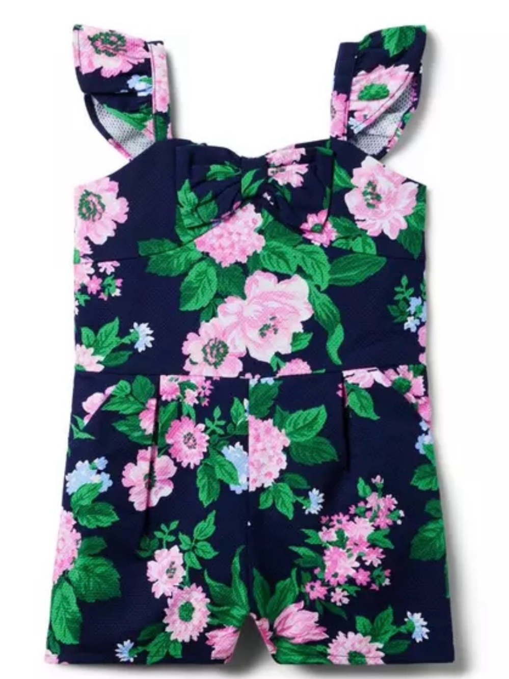 Janie and Jack Navy Pink Merchant Marine Floral Pique Romper 3 EUC Ruffle Outfit